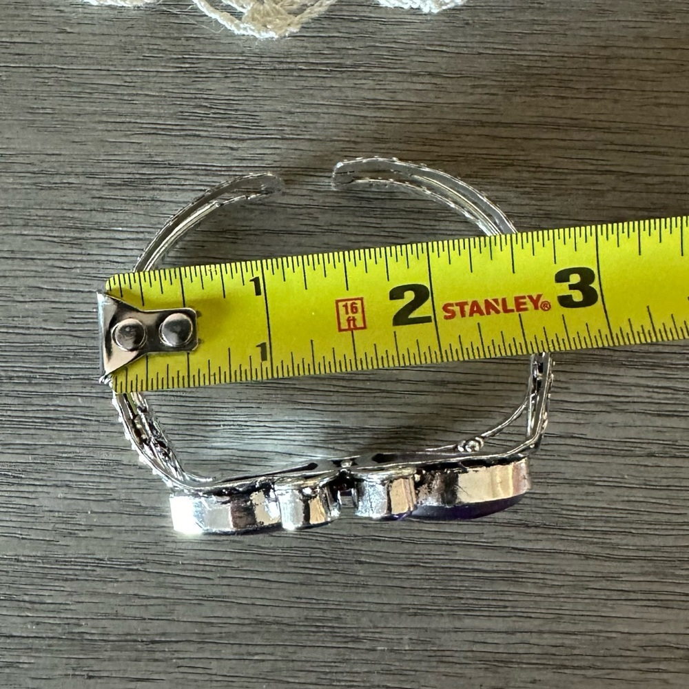 🆑 0876 Amethyst Handmade Adjustable Bangle Statement Bracelet Silver Cuff - Picture 8 of 10